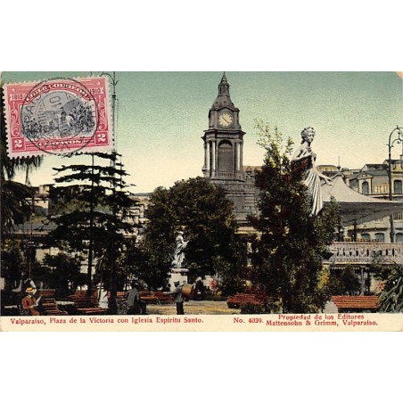 Chile - VALPARAISO - Plaza de la Victoria con Iglesia Espiritu Santo - Ed. Mattensohn & Grimm 4039