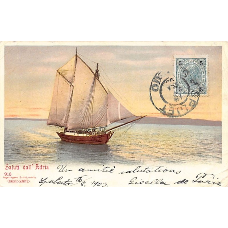 Croatia - Saluti dall' Adria - Sailing ship on the Adriatic Sa - Publ. Preis Karte 913