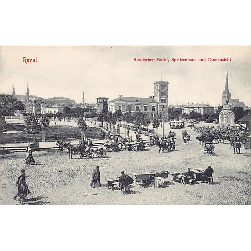 Estonia - TALLINN - Russian market, fire station and cathedral view - Publ. H. J. Lewinthal 125
