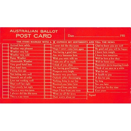 Australia - Australian Ballot Post Card- Publ. Hammond Publ. Co.