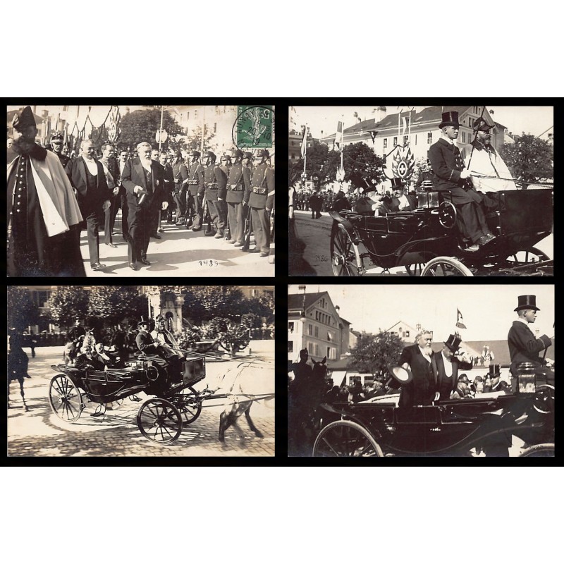 Schweiz - ZÜRICH - Besuch des Präsidenten der Französischen Republik (Jahr 1910) - Set mit 4 Fotopostkarten - Verlag Photo-Rapid