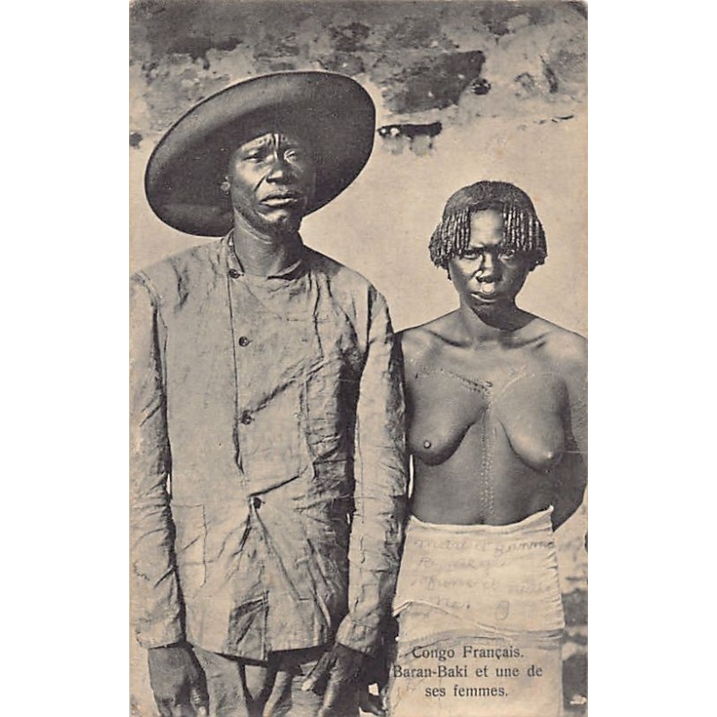 Centrafrique - Chef Baran-Baki et une de ses femmes aux seins nu - Ed. R. Pauleau
