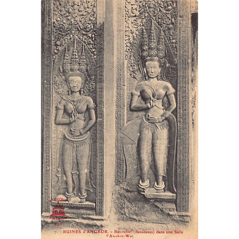 Cambodia - Ruins of Angkor - Bas-reliefs (dancers) - Publ. A. F. Decoly 310 7