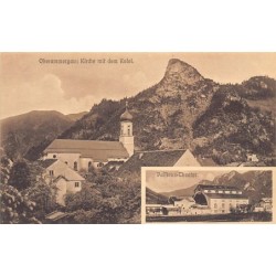 Deutschland - Oberammergau (BY) Kirche mit dem Kofel Passions-Theater Originalaufnahme und Verlag von Lorenz Fränzl, München