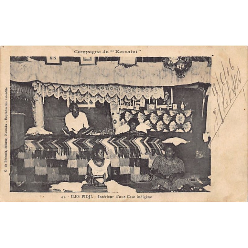 Fiji - Inside a native hit - Women using a sewing machine - Campagne du Kersaint - SEE SCANS FOR CONDITION - Publ. G. de
