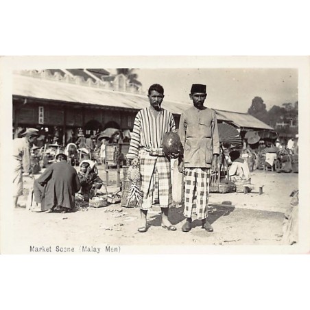 Malaysia - Market Scene (Malay Men) - REAL PHOTO - Publ. The Federal Rubber Stamp Co.